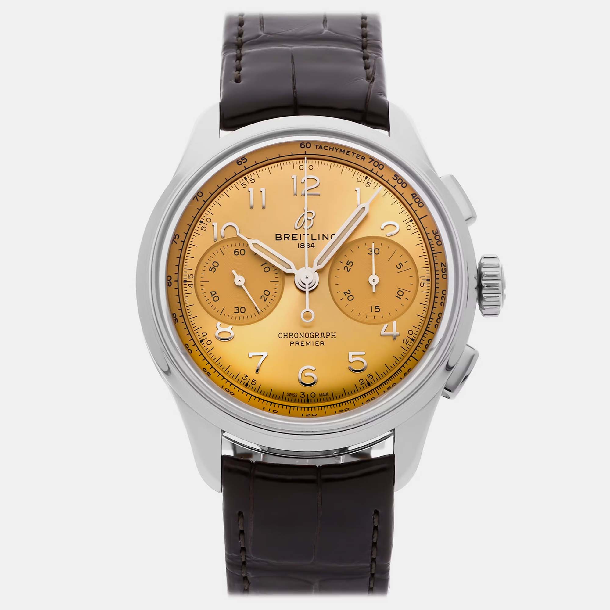 

Breitling Premier B09 AB0930F51H1P1 Manual Winding Chronograph Champagne Dial Stainless Steel Men's Wristwatch, Orange