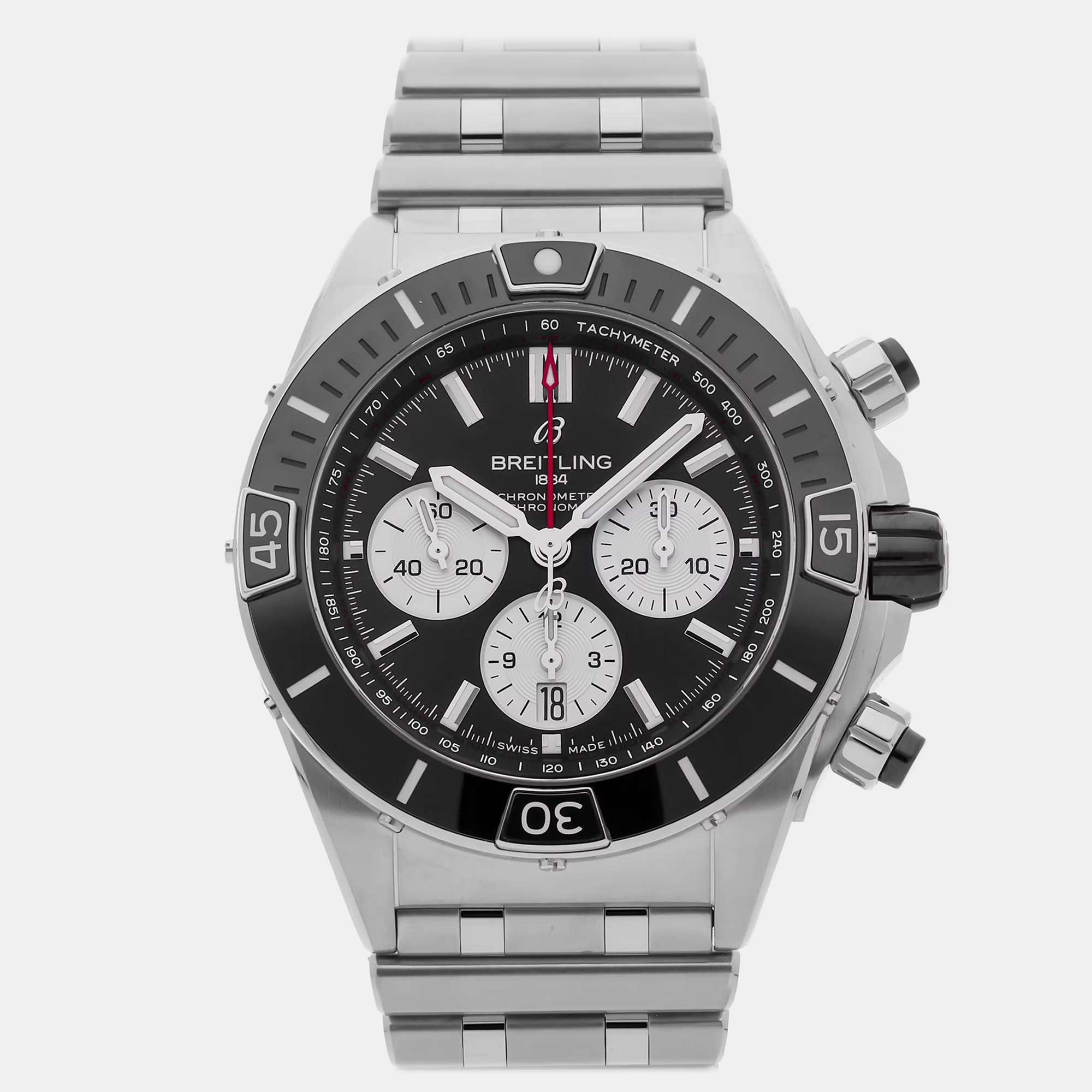 Pre-Owned Breitling Super Chronomat B01 AB0136251B1A1 Black Stainless Steel Men’s Wristwatch 44 MM