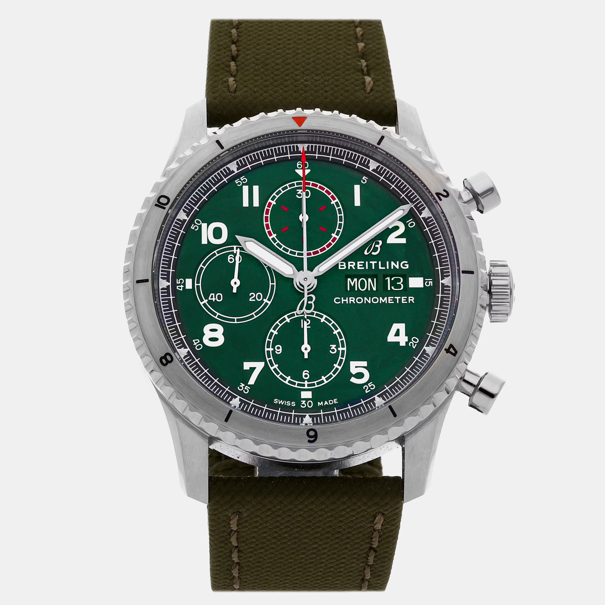

Pre-Owned Breitling Aviator 8 Chronograph Curtiss Warhawk A133161A1L1X2 Green Automatic Stainless Steel Men's Wristwatch 43 MM