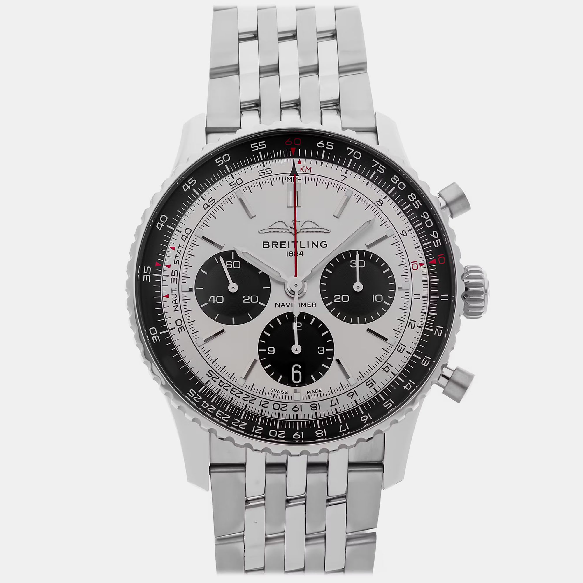 Pre-Owned Breitling Navitimer B01 Chronograph AB0138241G1A1 Silver Automatic Stainless Steel Men’s Wristwatch 43 MM