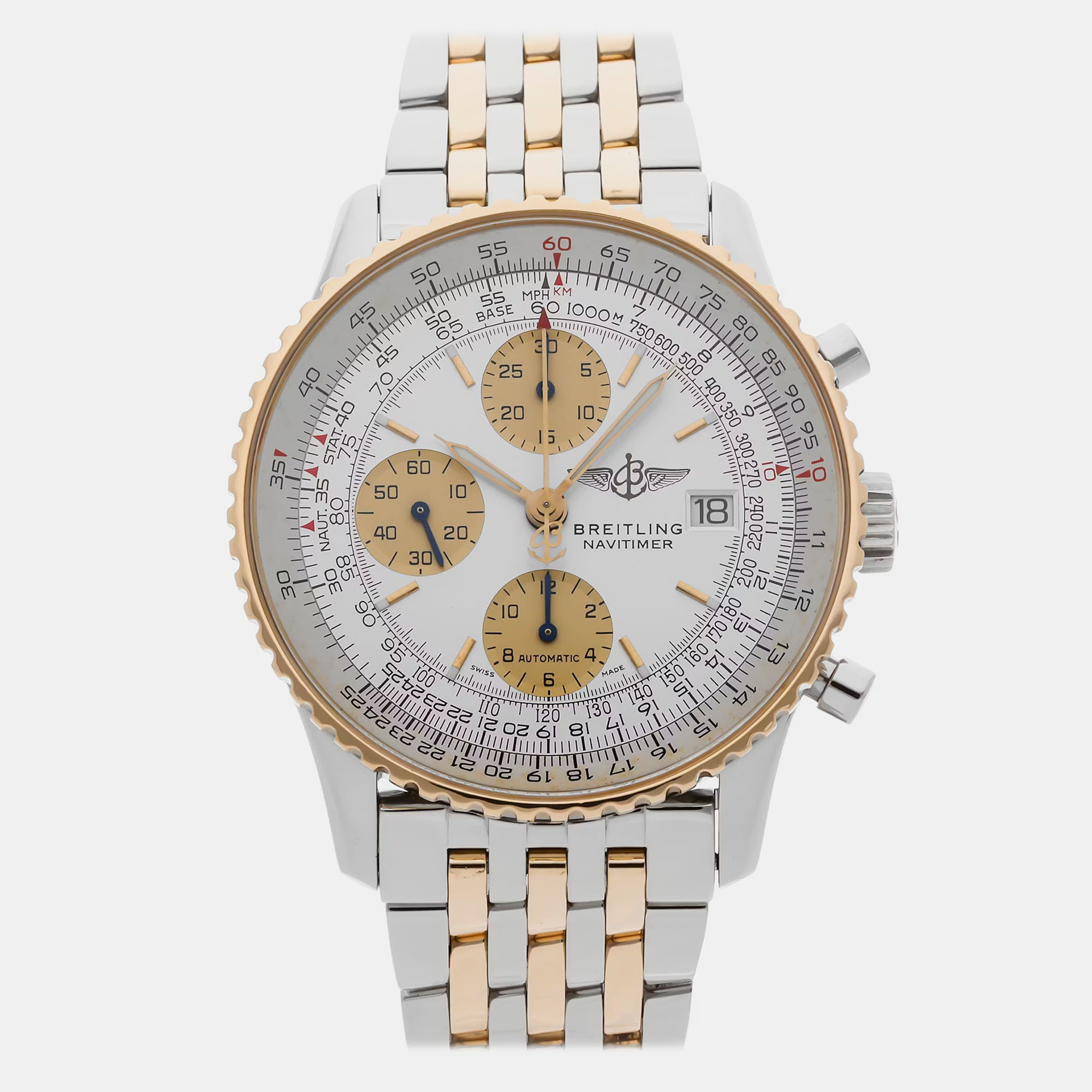 

Pre-Owned Breitling Old Navitimer D1332212/G501 Silver Automatic 18k Yellow Gold Stainless Steel Men's Wristwatch 41 MM