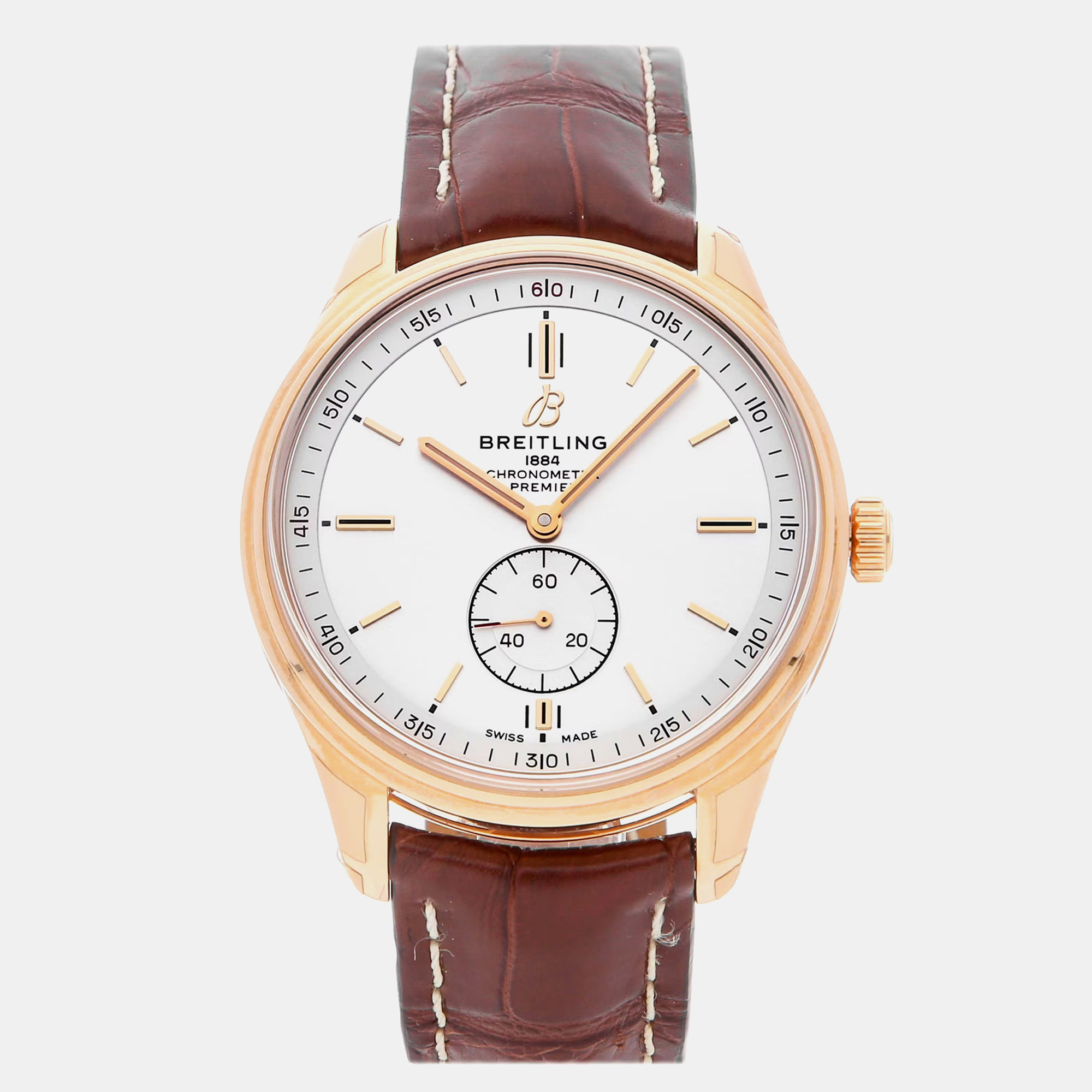 

Pre-Owned Breitling Premier R37340351G1P1 Silver Automatic 18k Rose Gold Men's Wristwatch 40 MM