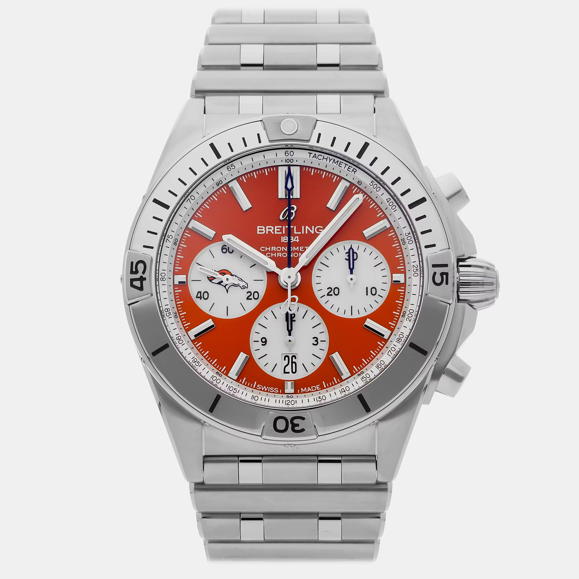 

Pre-Owned Breitling Chronomat B01 NFL Denver Broncos AB01342B1O2A1, Orange