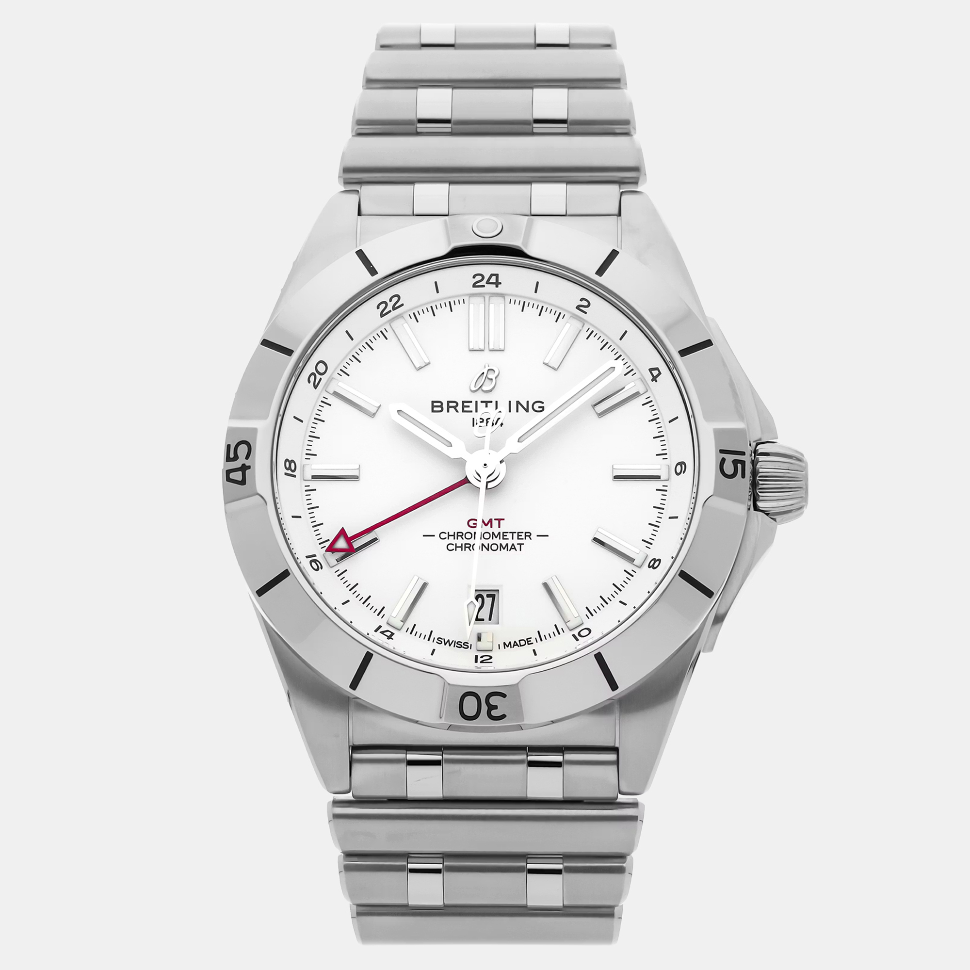 

Pre-Owned Breitling Chronomat GMT A32398101A1A1 Silver Automatic Stainless Steel Men's Wristwatch 40 MM