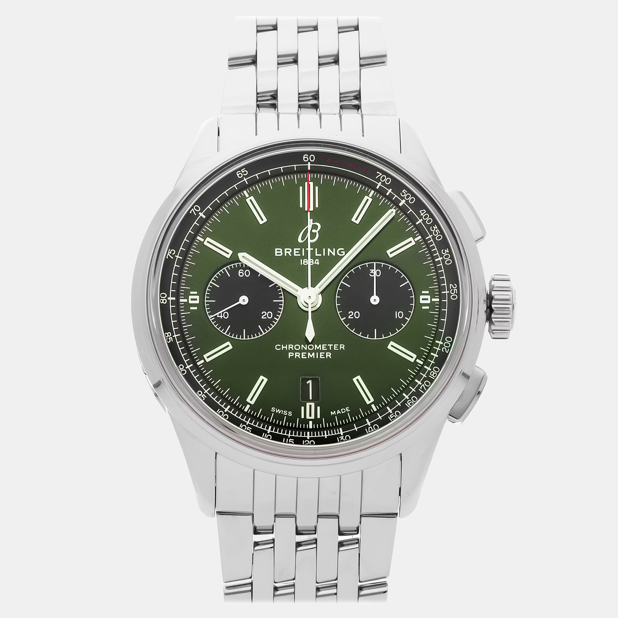 

Breitling Premier B01 Bentley AB0118A11L1A1 Automatic Chronograph Green Dial Stainless Steel Men's Wristwatch