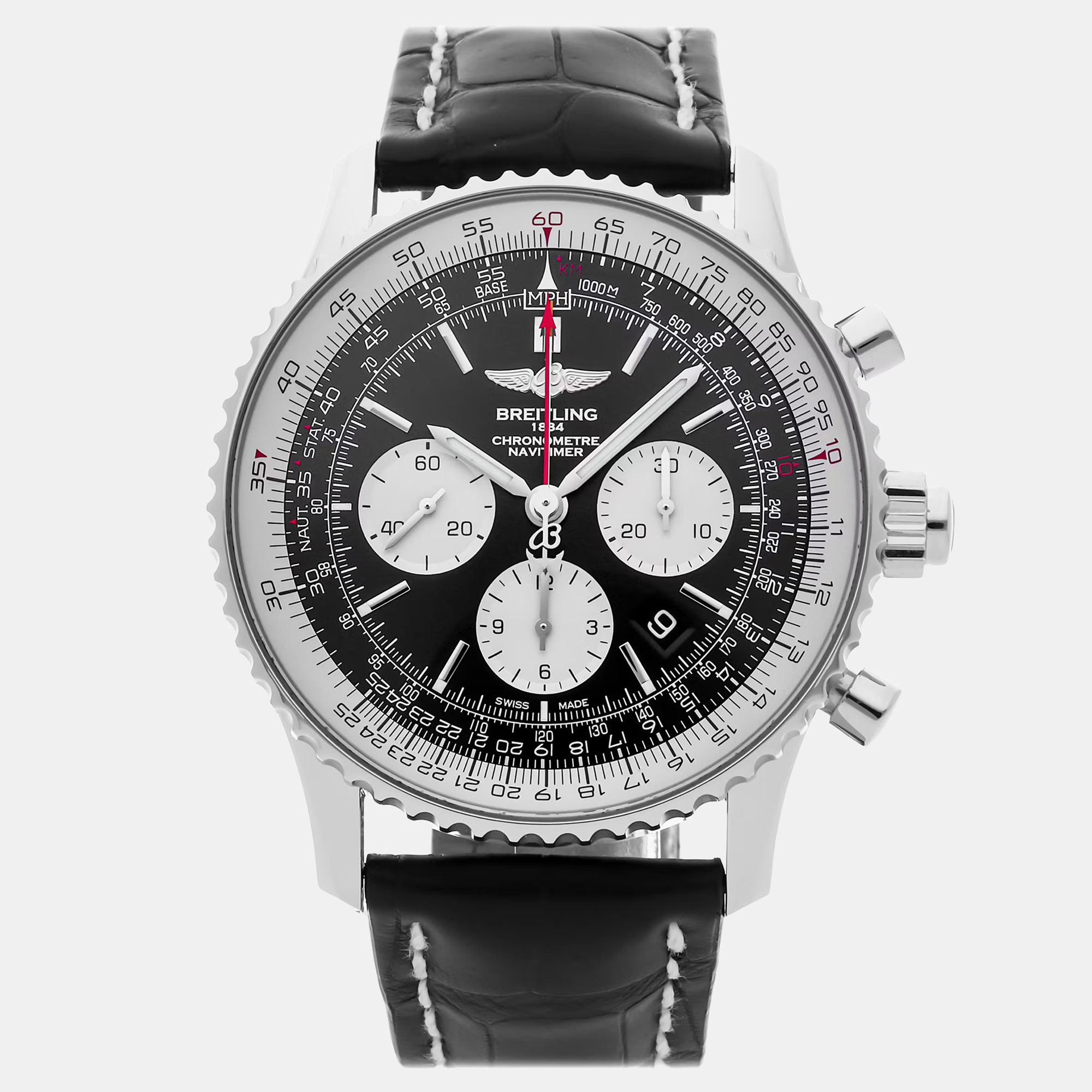 

Pre-Owned Breitling Navitimer Rattrapante Chronograph AB031021/BF77 Black Automatic Stainless Steel Men's Wristwatch 45 mm