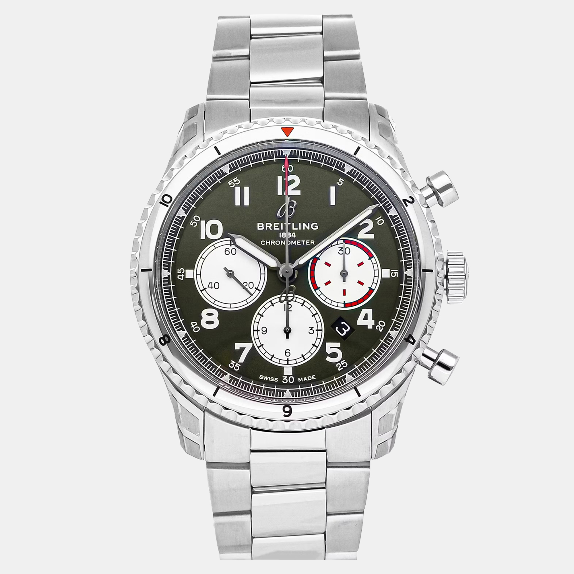 

Pre-Owned Breitling Aviator 8 B01 Chronograph Curtiss Warhawk AB01192A1L1A1 Green Automatic Stainless Steel Men's Wristwatch 43 mm