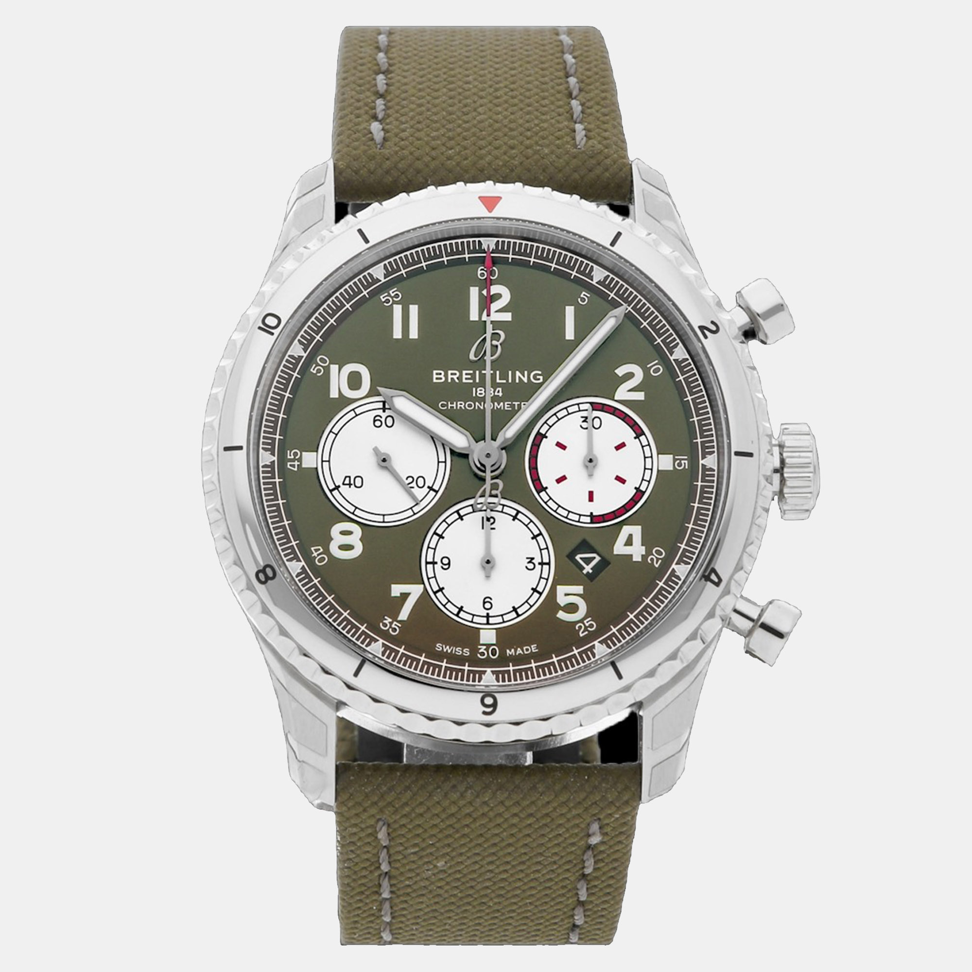 

Pre-Owned Breitling Aviator 8 B01 Chronograph Curtiss Warhawk Edition AB01192A1L1X2, Green