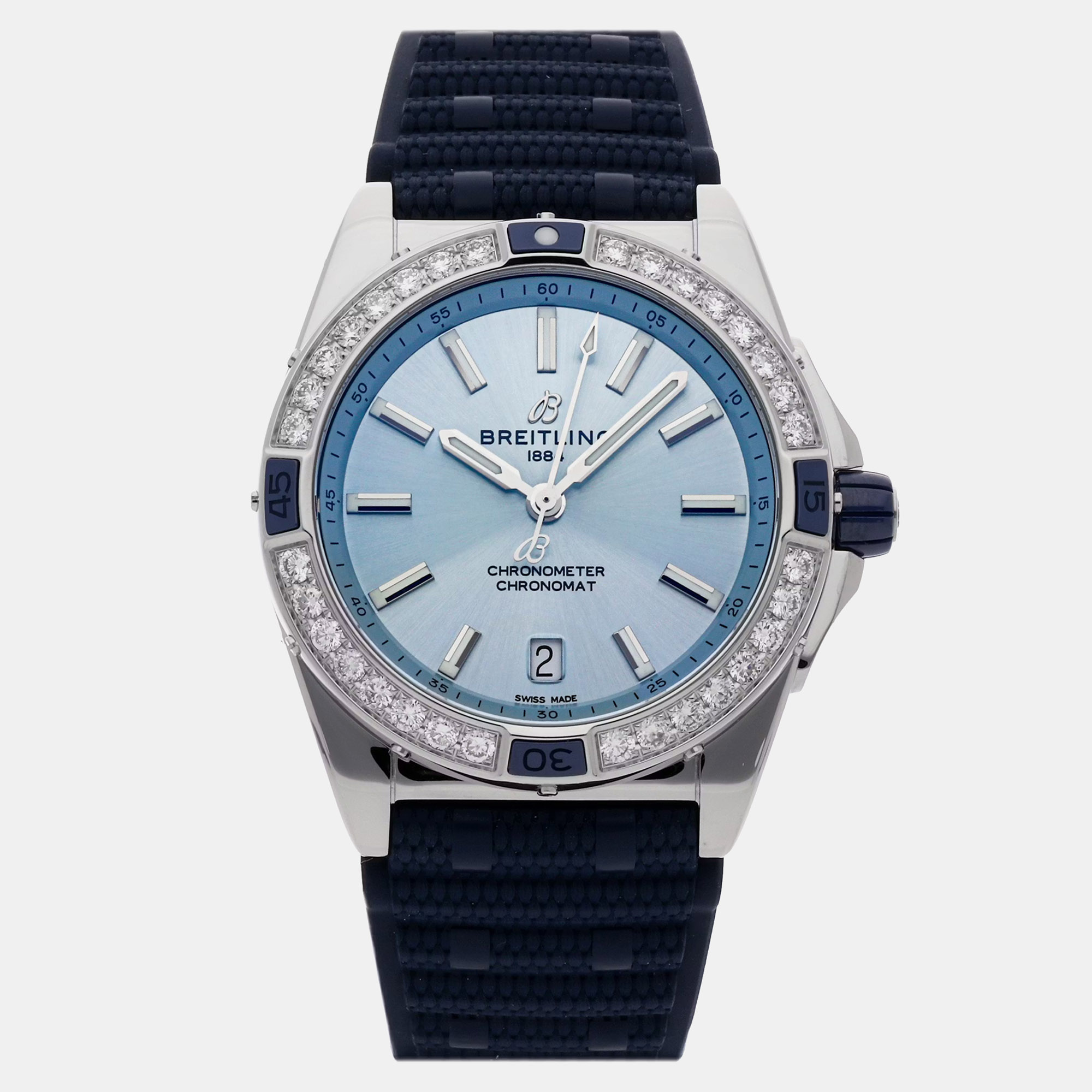 Pre-Owned Breitling Super Chronomat A17356531C1S1 Blue Automatic Diamond Stainless Steel Men’s Wristwatch 38 MM