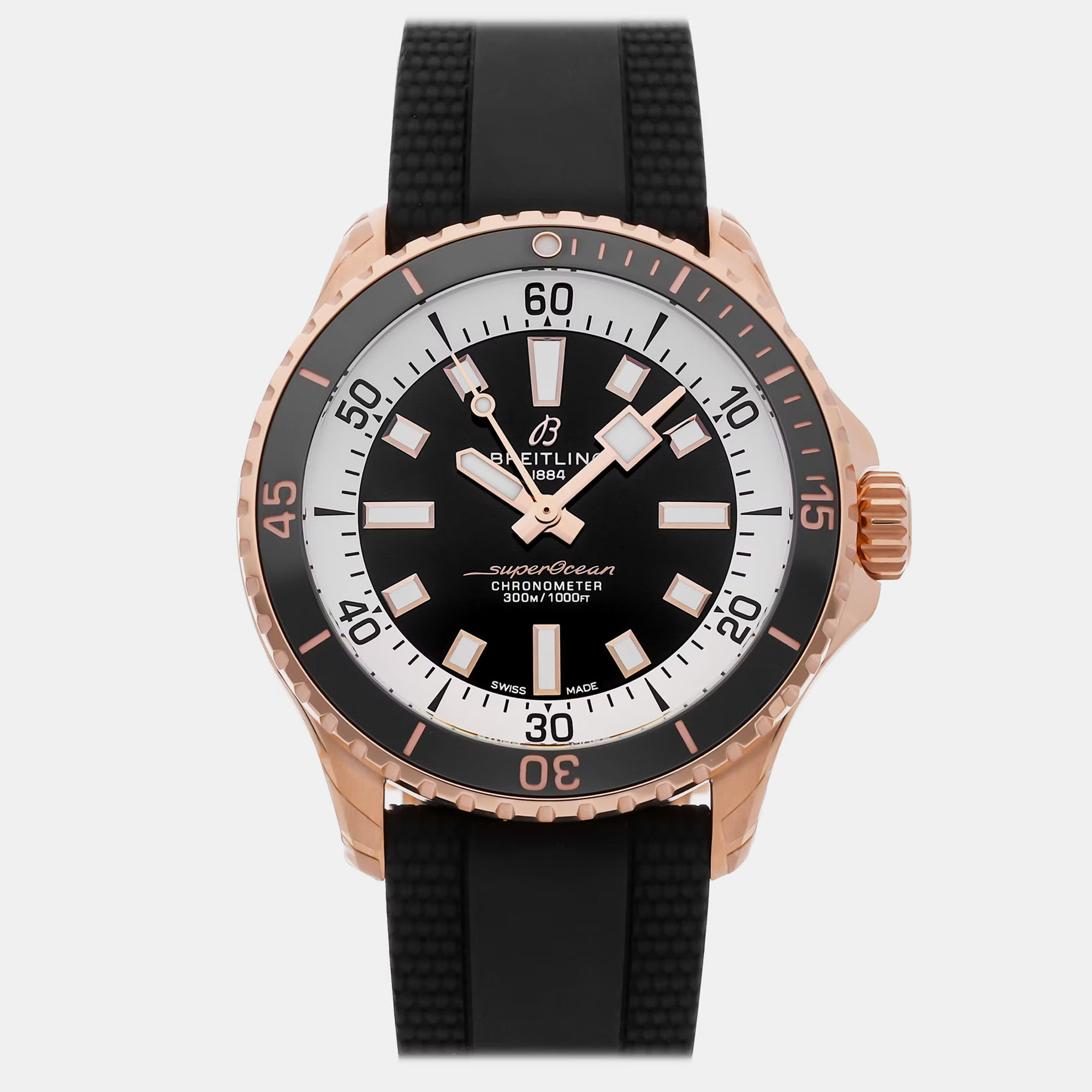 Breitling Superocean R17375211B1S1 Black 18K Rose Gold Automatic Mens Wristwatch 42mm