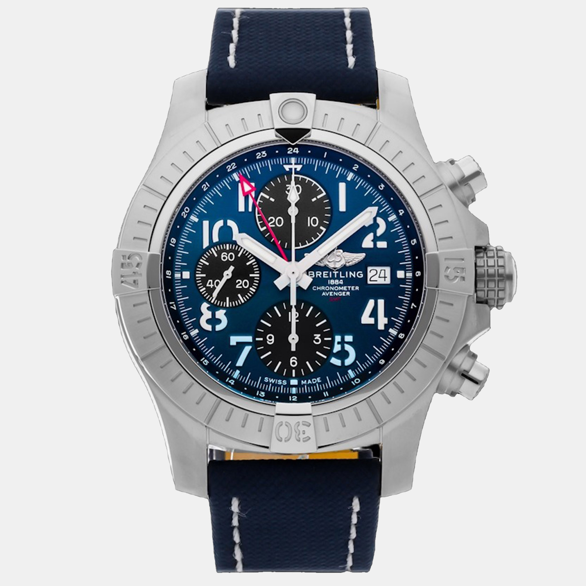 Pre-owned Breitling Avenger A24315101c1x2 Blue Stainless Steel Automatic Men's Watch 45mm