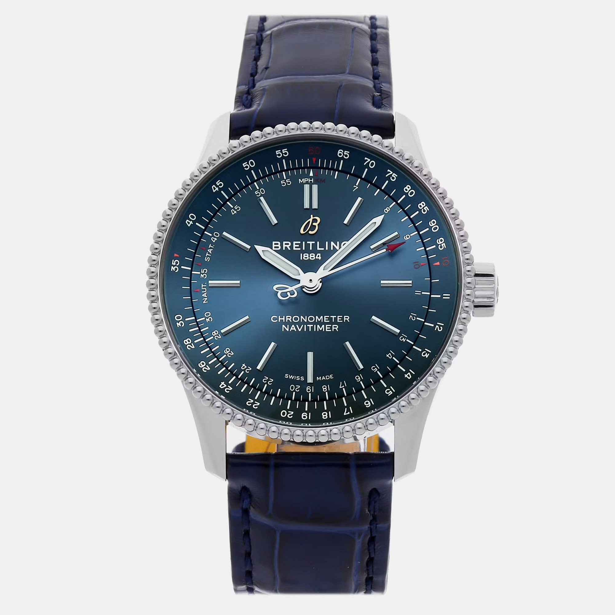 Pre-owned Breitling Navitimer A17395161c1p2 Blue Stainless Steel Automatic Men's Watch 35mm