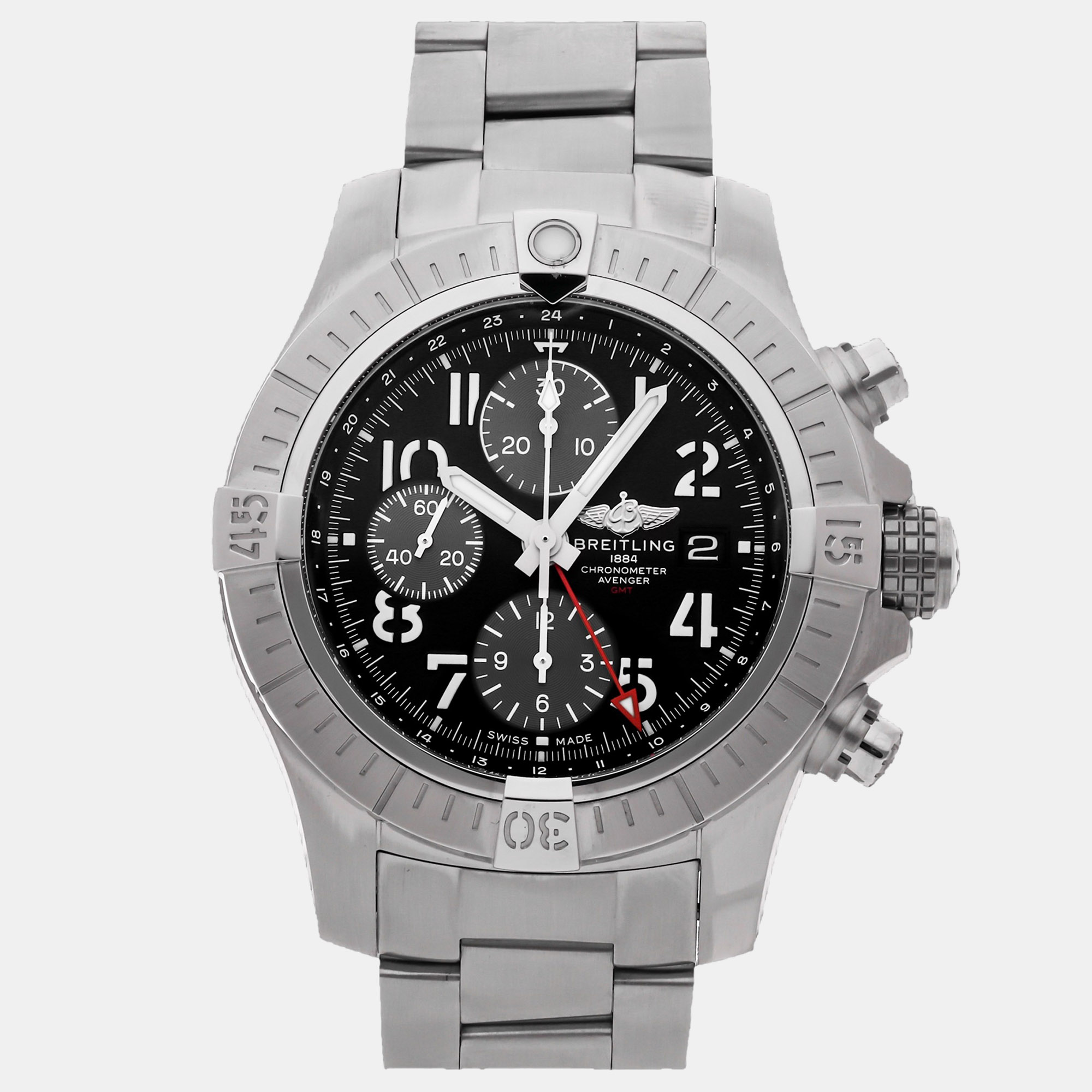Pre-owned Breitling Avenger Chronograph Gmt A24315101b1a1 Black Stainless Steel Automatic Men's Watch 45mm