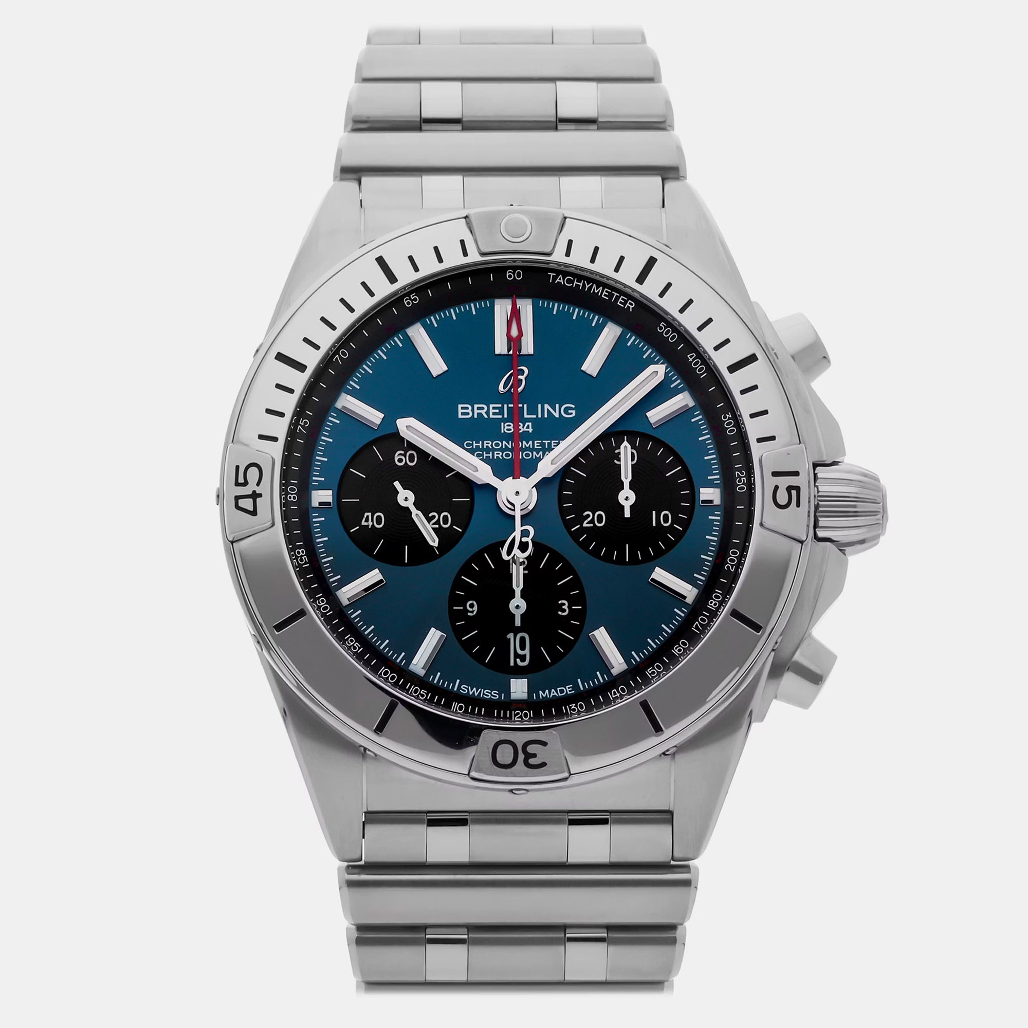 Pre-owned Breitling Chronomat 42 Ab0134101k1a1 Silver Stainless Steel Automatic Chronograph Men's Watches 42mm