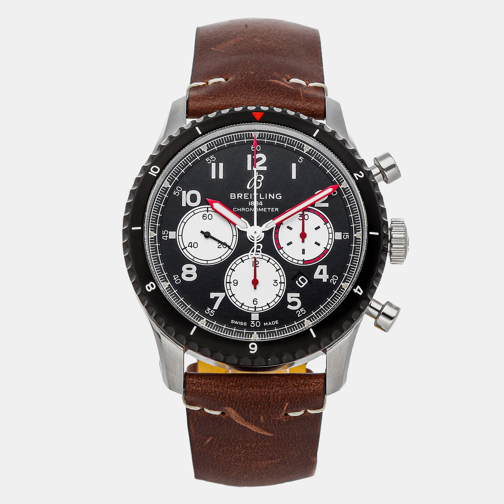 Pre-owned Breitling Black Aviator 8 B01 Ab01194a1b1x2 Stainless Steel Automatic Men's Watches 43mm