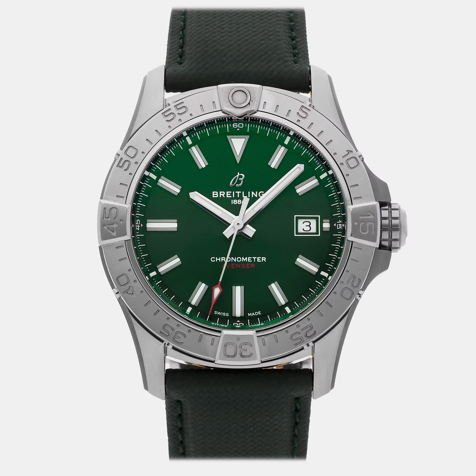 Pre-owned Breitling Avenger A17328101l1x1 Green Stainless Steel Automatic Men's Watches 42 Mm