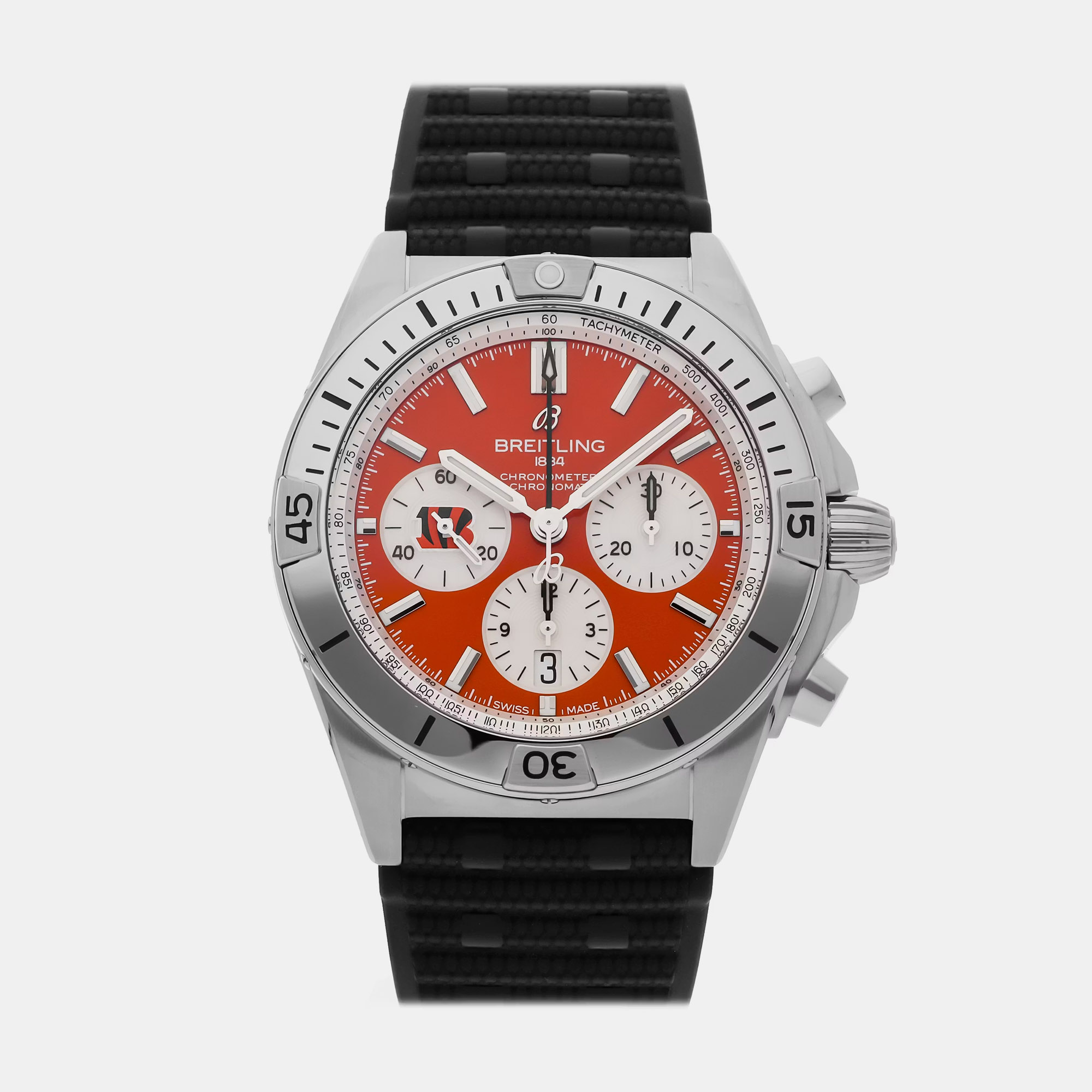 Pre-owned Breitling Chronomat Ab01342b1o1s1 Orange Stainless Steel Automatic Chronograph Men's Watches 42mm In Red
