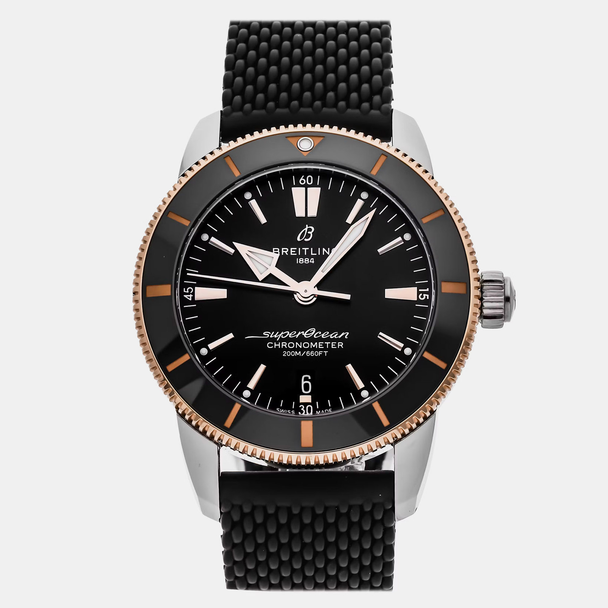 Pre-owned Breitling Superocean Heritage B20 Ub2030121b1s1 Black 18k Rose Gold Stainless Steel Automatic Men's Watches 44
