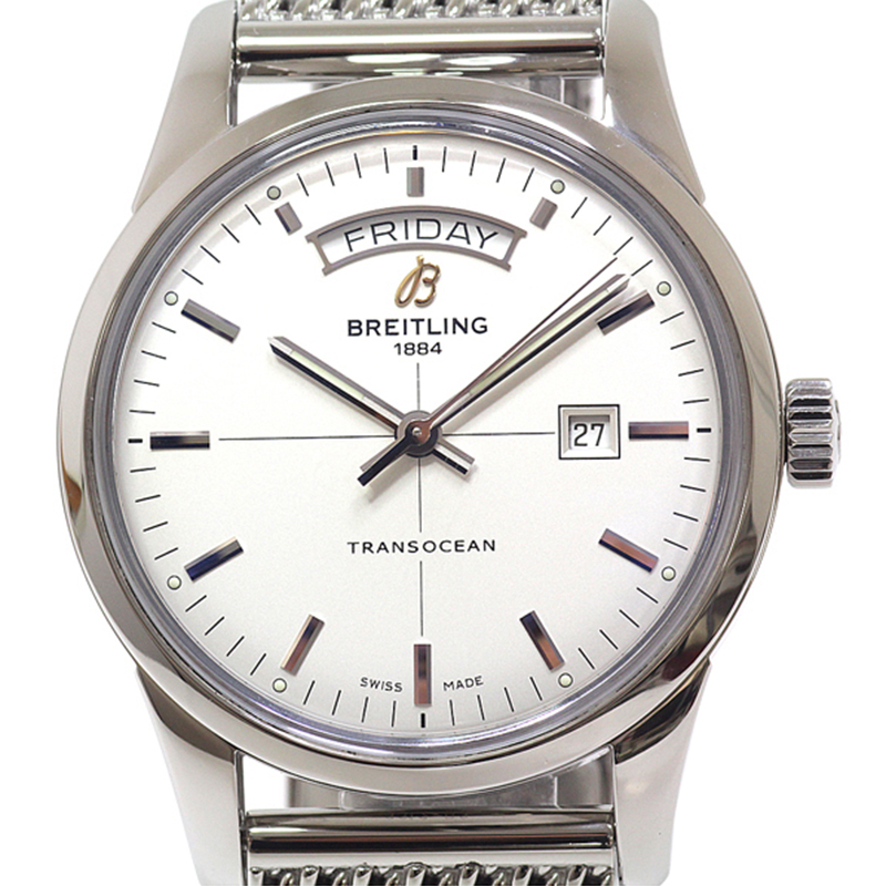 

Breitling Silver Stainless Steel Transocean Day Date Men's Wristwatch