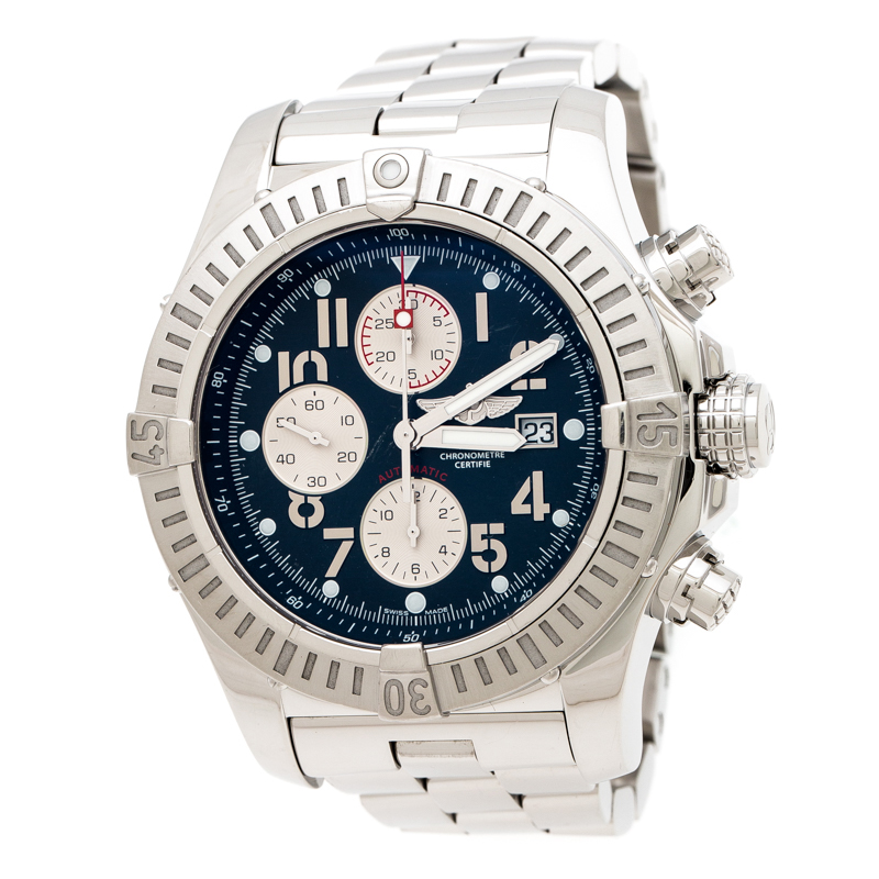 Pre Owned Breitling Blue Stainless Steel Super Avenger A13770 Men's Wristwatch 48.50 mm