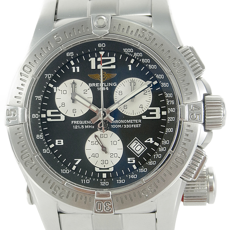 

Breitling Black Stainless Steel Emergency Mission Chronograph Date A73321 Men's Wristwatch