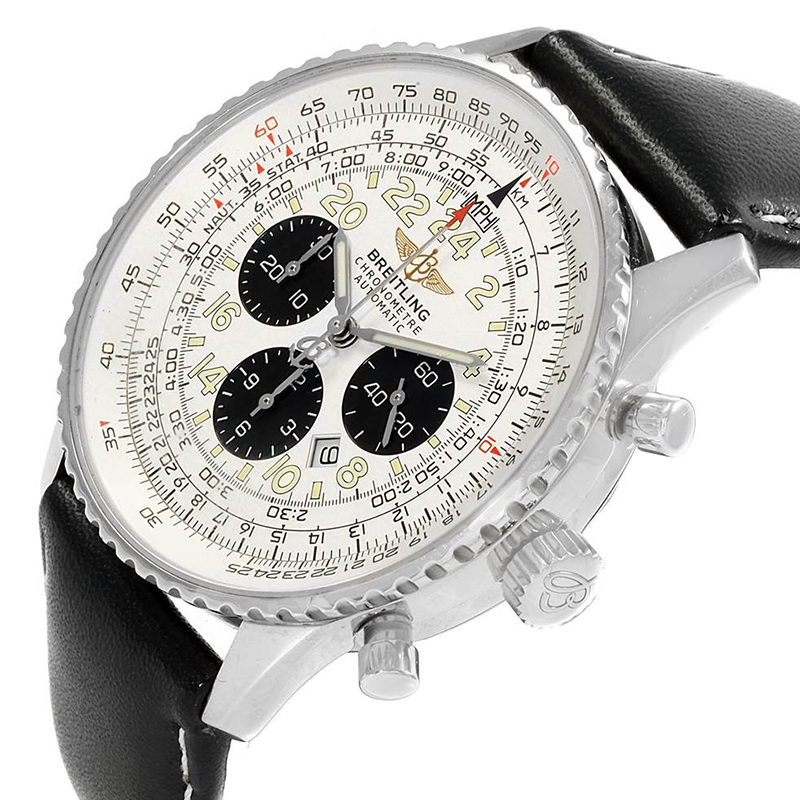 

Breitling Silver Stainless Steel and Leather Navitimer Cosmonaute A22322 Men's Wristwatch