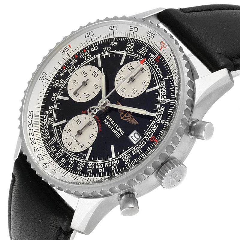 

Breitling Black Stainless Steel and Leather Navitimer Fighter Chronograph A13330 Men's Wristwatch