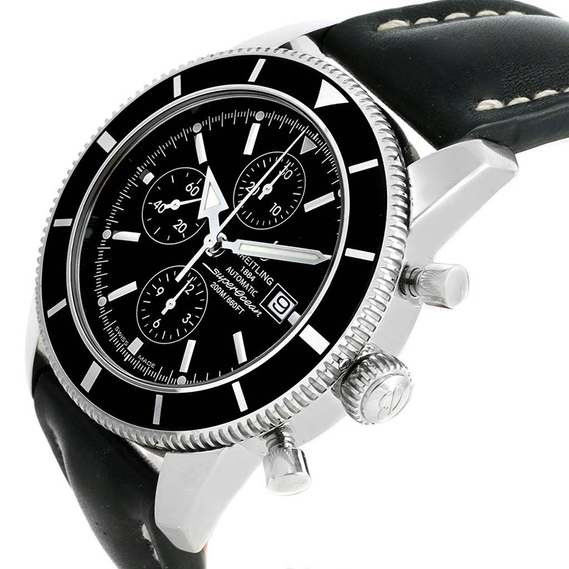 

Breitling Black Stainless Steel and Leather SuperOcean Heritage A13320 Men's Wristwatch