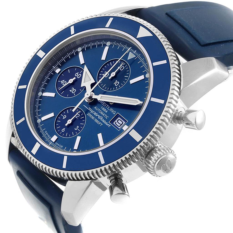

Breitling Blue Stainless Steel and Rubber SuperOcean Heritage A13320 Men's Wristwatch, Black