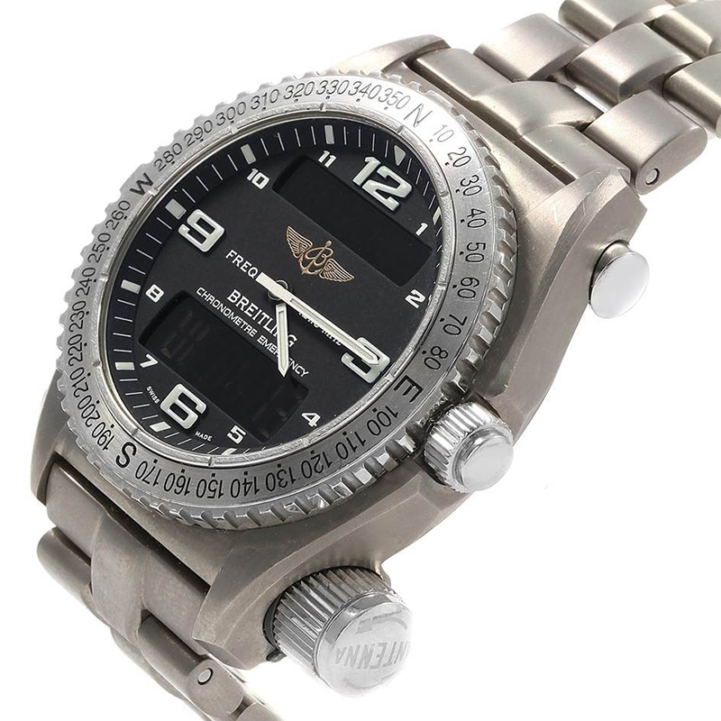 

Breitling Charcoal Gray Stainless Steel Emergency Superquartz LCD Titanium E76321 Men's Wristwatch, Grey