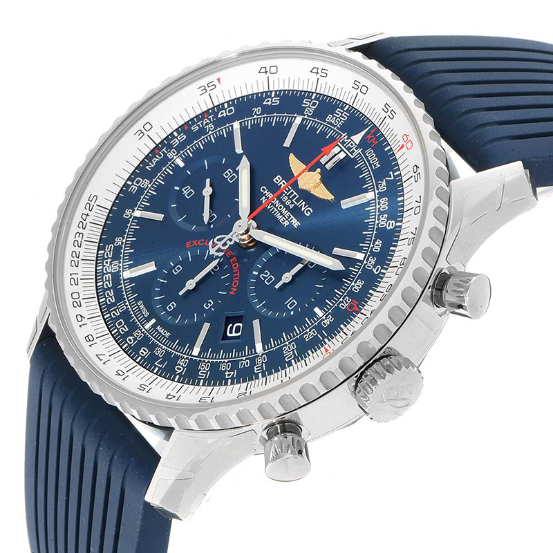 

Breitling Blue Stainless Steel and Rubber Navitimer