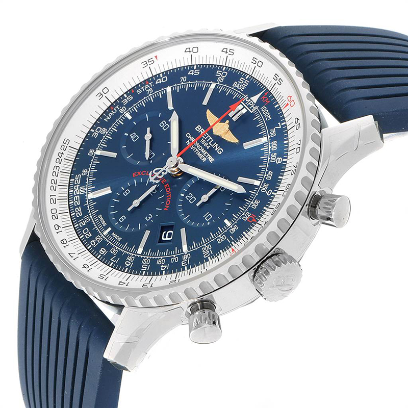 

Breitling Blue Stainless Steel and Rubber Navitimer