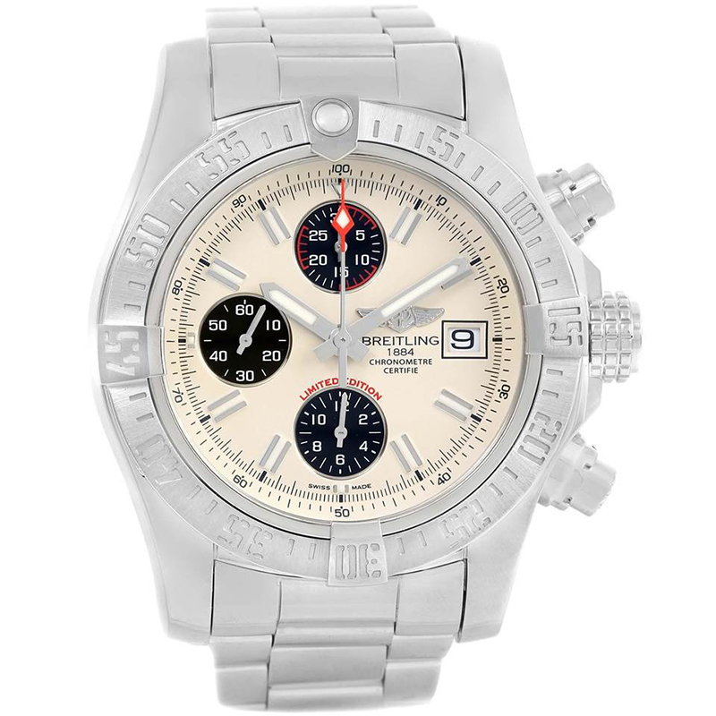 Breitling Off White Stainless Steel Aeromarine Super Avenger A13381 Men's Wristwatch 48.4 MM