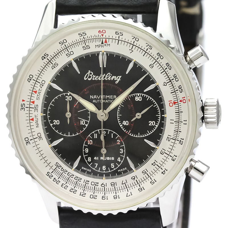 

Breitling Black Stainless Steel and Leather Navitimer Automatic A30030.2 Men's Wristwatch