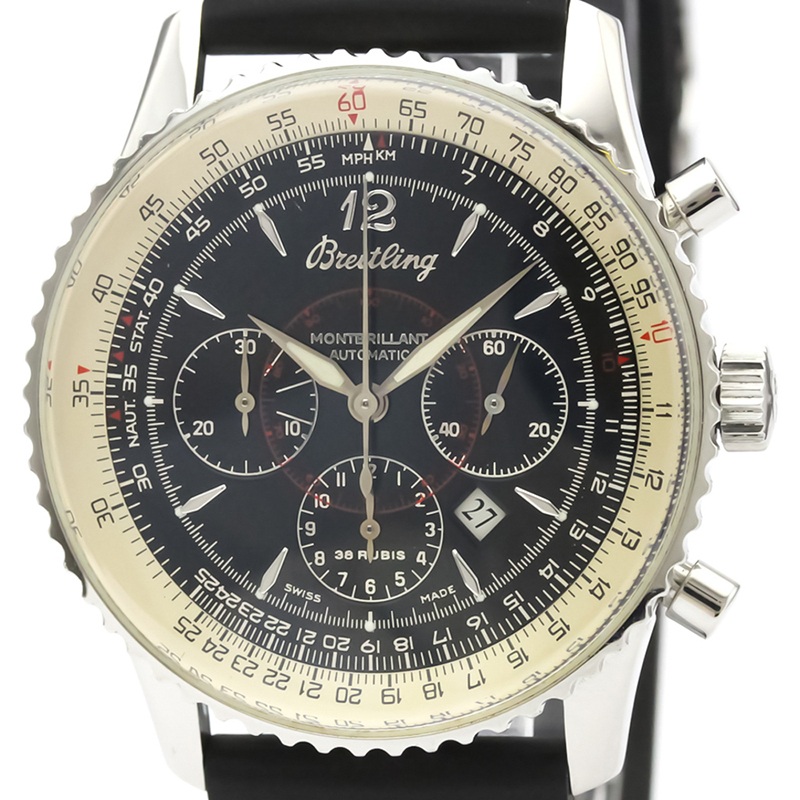 

Breitling Black Stainless Steel and Leather Navitimer A41030 Men's Wristwatch
