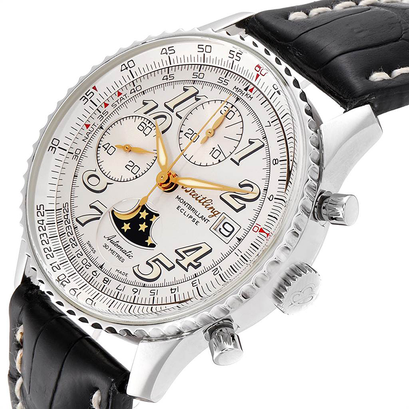 

Breitling White Stainless Steel Navitimer Montbrillant Eclipse Moonphase A43030 Men's Wristwatch