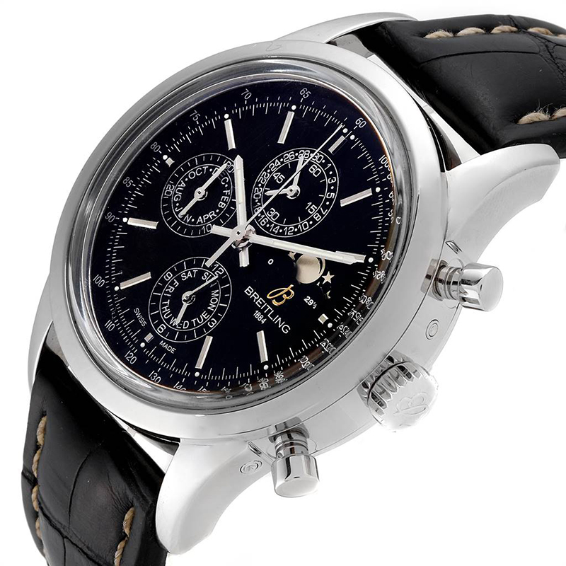 

Breitling Black Leather and Stainless Steel Transocean Chronograph Moonphase A19310 Men's Wristwatch