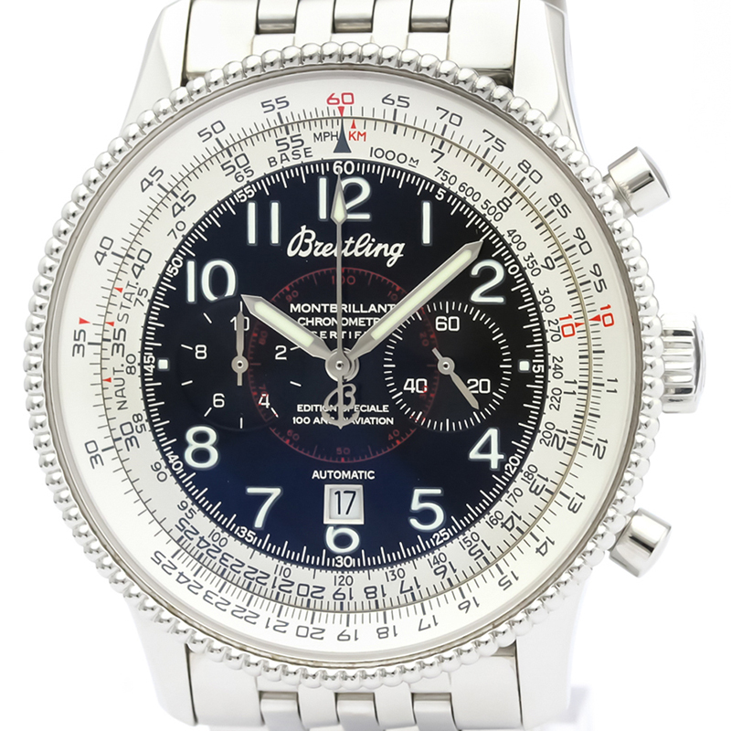 

Breitling Black Stainless Steel Navitimer Montbrillant A35330 Men's Wristwatch