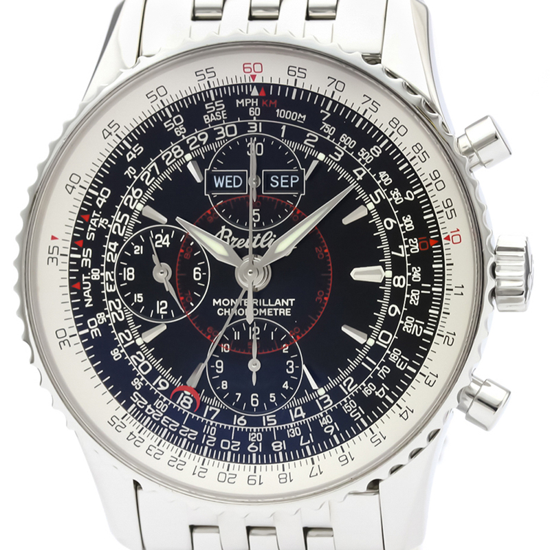 

Breitling Black Stainless Steel Navitimer Montbrillant Datora A21330 Men's Wristwatch