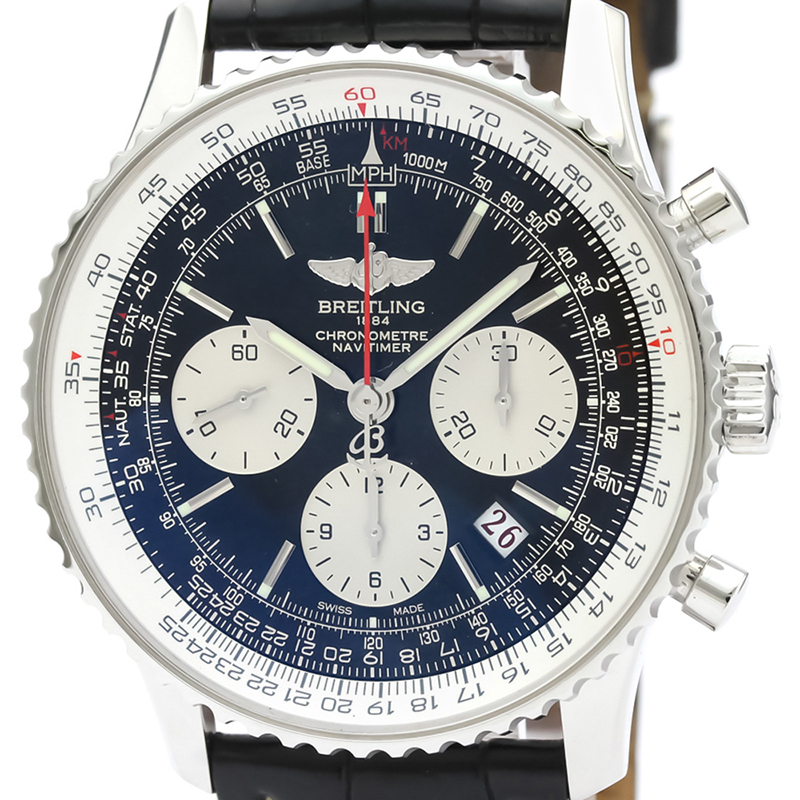 

Breitling Black Stainless Steel and Leather Navitimer AB0121 Men's Wristwatch