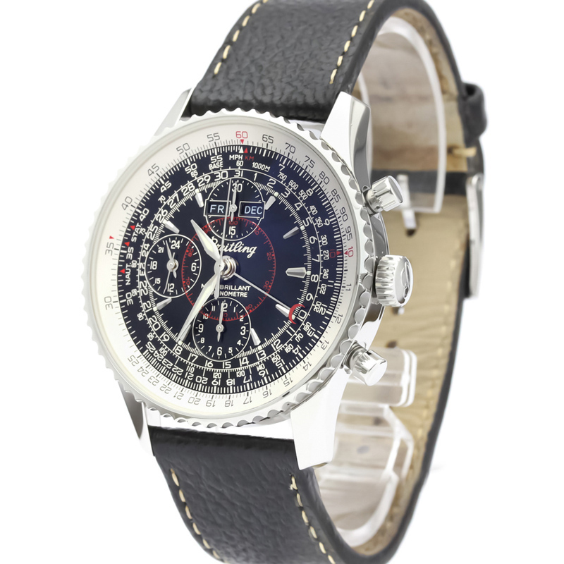 

Breitling Black Stainless Steel and Leather Navitimer Montbrillant Datora Automatic A21330 Men's Wristwatch