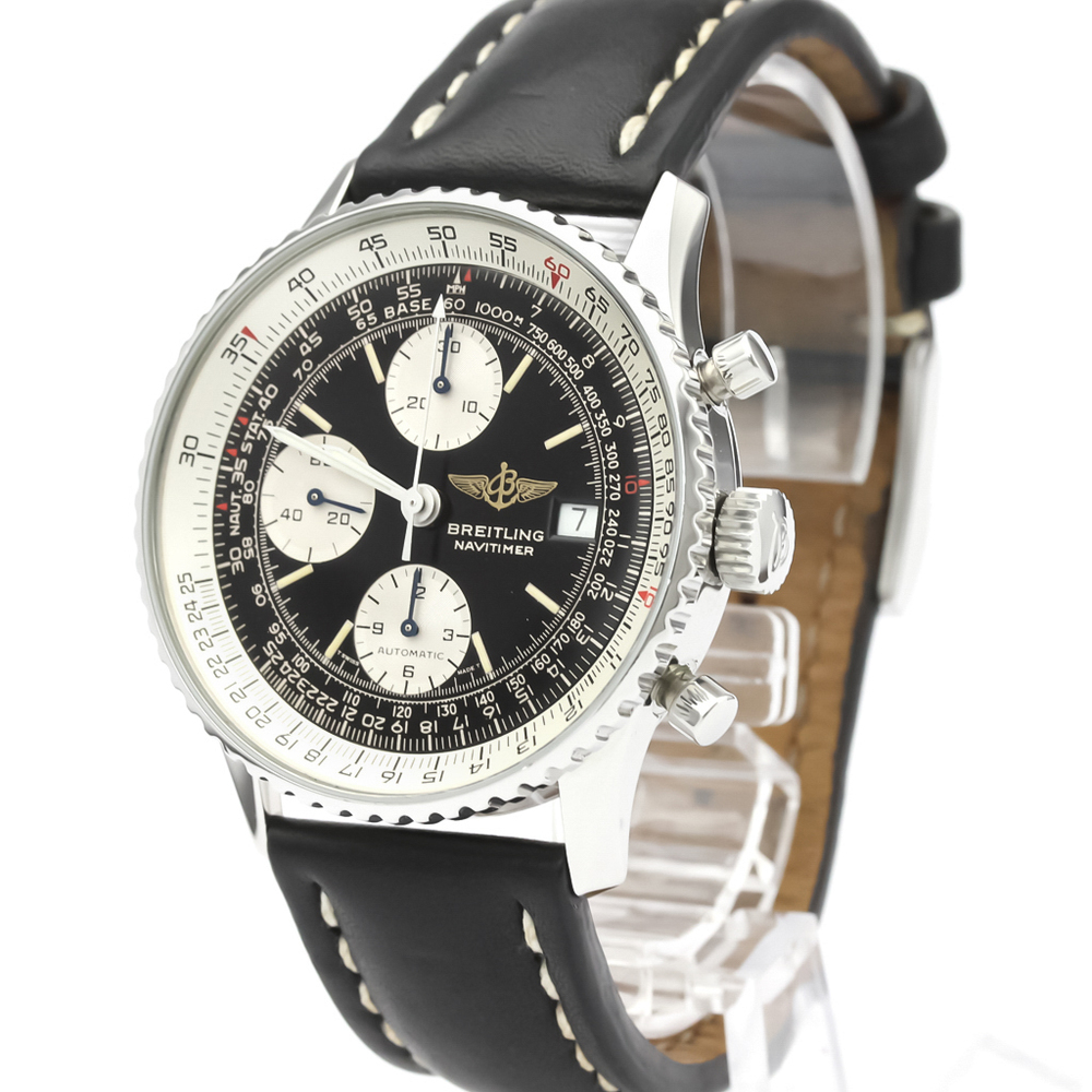 

Breitling Black Stainless Steel and Leather Old Navitimer A13019 Men's Wristwatch