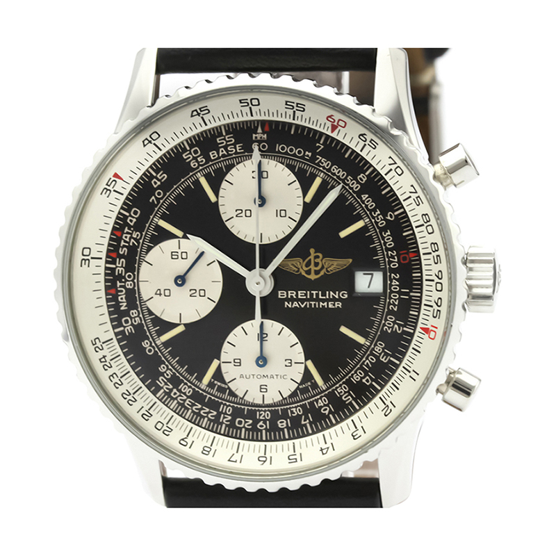 Pre-owned Breitling Black Stainless Steel And Leather Old Navitimer ...