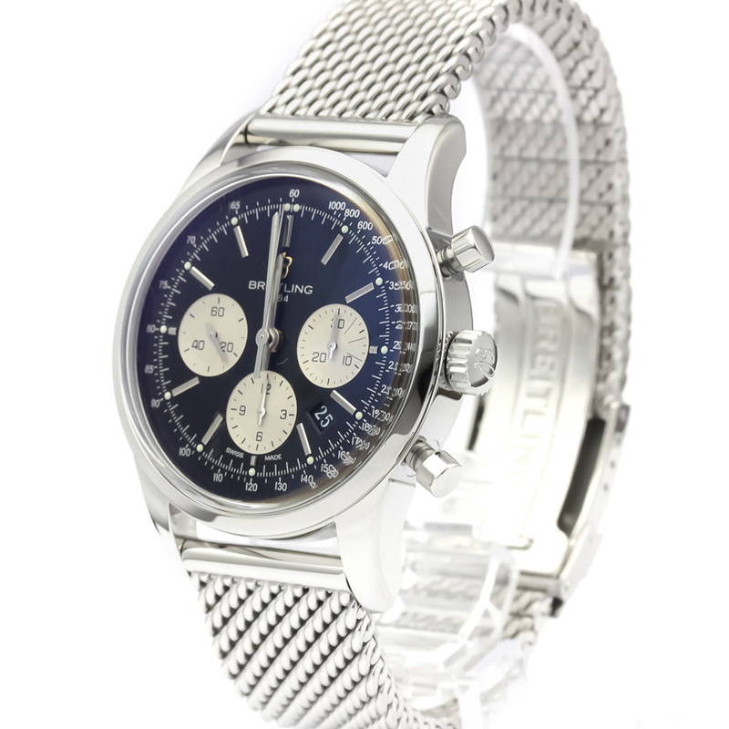 

Breitling Black Stainless Steel Transocean Chronpgraph AB015 Men's Wristwatch