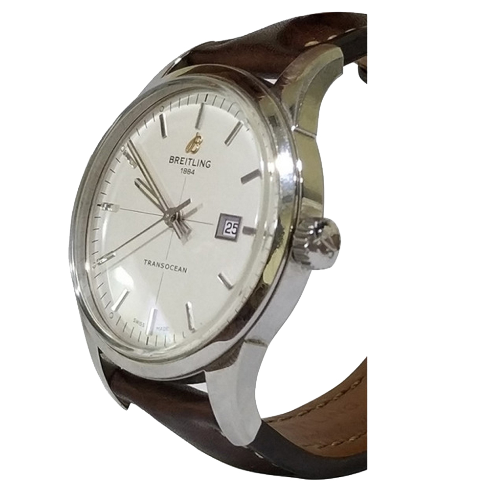 

Breitling White Stainless Steel and Leather Transocean Automatic A10360 Men's Wristwatch