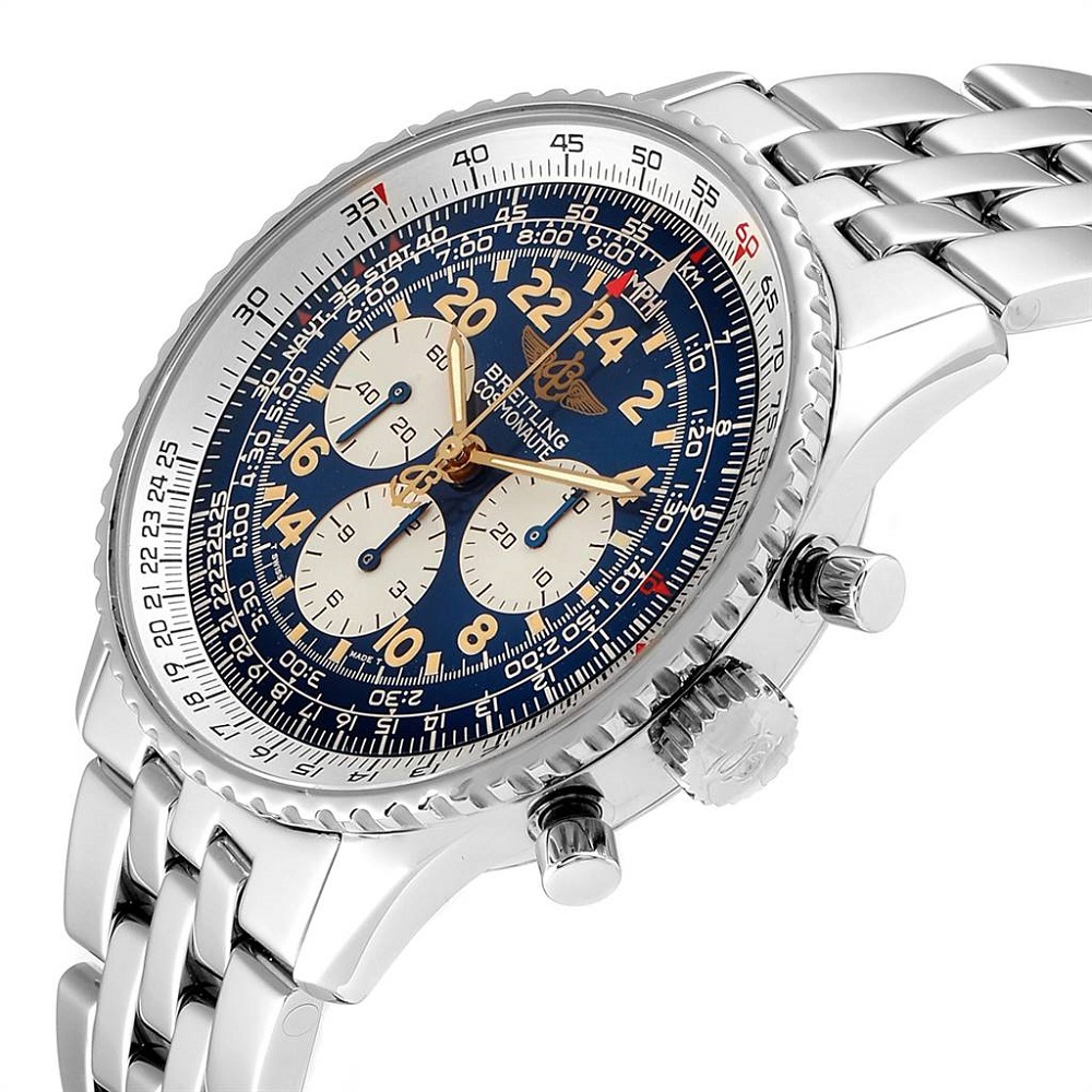 

Breitling Blue Stainless Steel Navitimer Cosmonaute Exhibition D12023 Men's Wristwatch