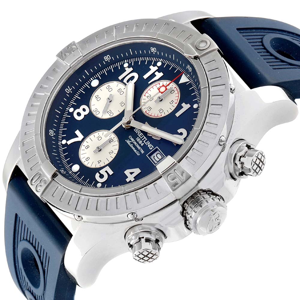 

Breitling Blue Stainless Steel and Rubber Aeromarine Super Avenger A13370 Men's Wristwatch