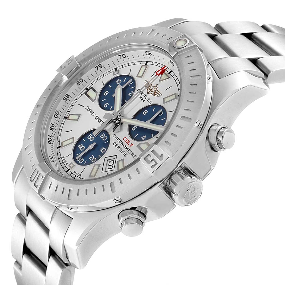

Breitling Silver/Blue Stainless Steel Colt Automatic Chronograph A17388 Men's Wristwatch