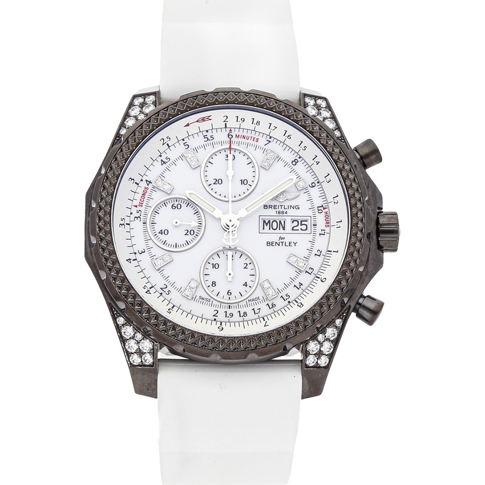 Pre Owned Breitling White Blacksteel DIamonds Bentley GT Midnight M1336267/A729 Men's Wristwatch 45 MM