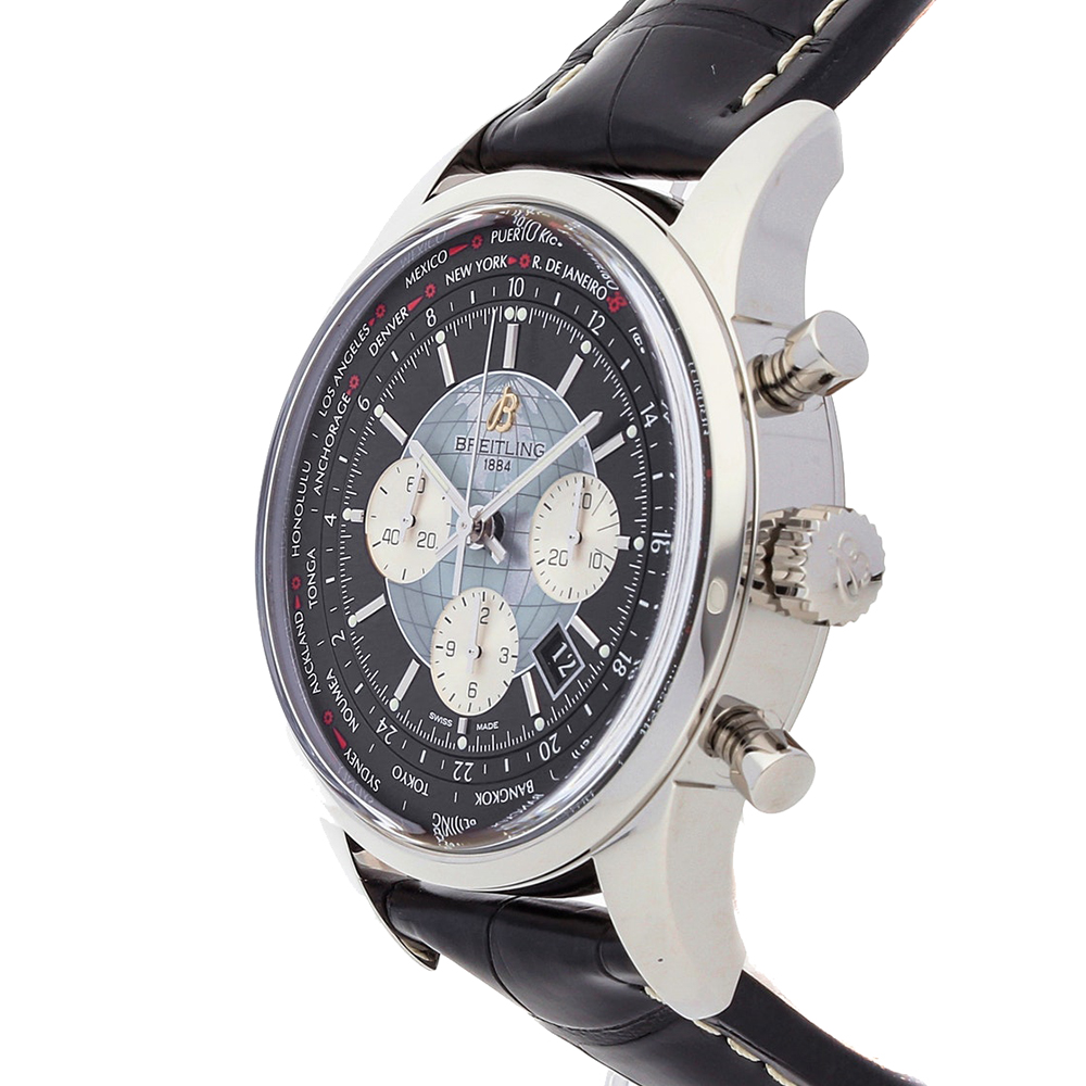 

Breitling Black Stainless Steel Transocean Unitime AB0510U4/BB62 Men's Wristwatch